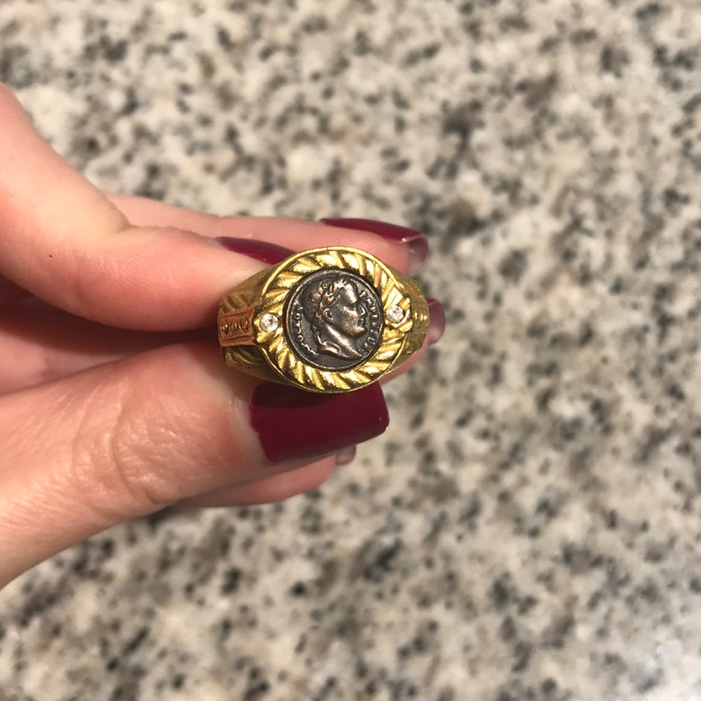 Vintage 14k Gold-plated Coin Ring w/ two diamonds